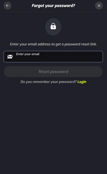F7 Casino password reset screen with email input